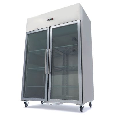 Congélateur 1400 Litres 6 étagères réglables (2/1 GN) acier inoxydable avec portes en verre