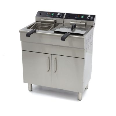 Friteuse electrique 2 x 16 Litres avec robinet de vidange et support 400 volt