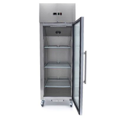 Réfrigérateur 600 Litres 3 étagères réglables (2/1 GN)  acier inoxydable avec porte en verre