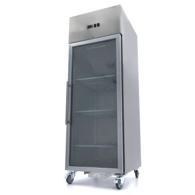 Réfrigérateur 700 Litres 3 étagères réglables (2/1 GN) acier inoxydable avec porte en verre